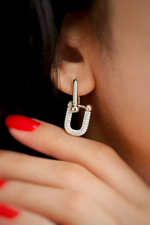 گوشوارههای نقره طرح زنجیری تیفانی با درخشش رودیوم و عیار ۹۲۵