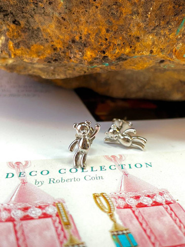 گوشواره نقره طرح تدی ایتالیایی ظریف با عیار ۹۲۵ و آبکاری رادیوم