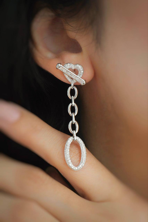 ست گوشواره و گردنبند نقره طرح قلب تیردار آبکاری رادیوم