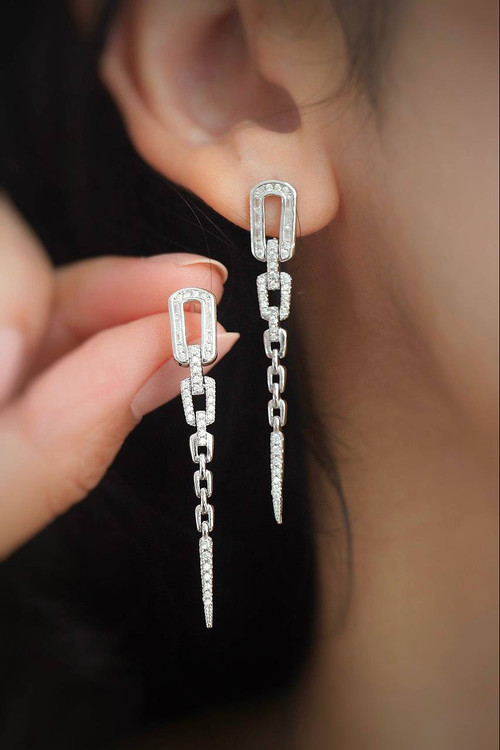 گوشواره نقره طرح زنجیر ضد حساسیت