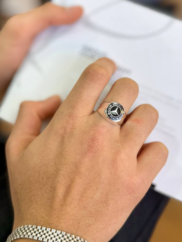 انگشتر نقره مردانه طرح بنز مدل صفحه گرد