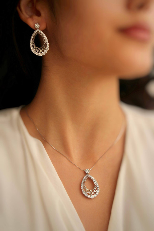 نیمست نقره جواهری طرح افسون ونیزی با زنجیر ونیزی و عیار (۹۲۵)