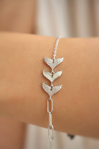 دستبند نقره زنانه طرح دم وال نگیندار ایتالیایی با زنجیر کارتیه ظریف