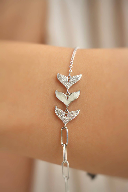 دستبند نقره زنانه طرح دم وال نگیندار ایتالیایی با زنجیر کارتیه ظریف