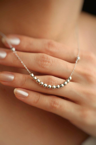 تصویر گردنبند نقره البرنادو ردیف گویهای تراشخورده وارداتی ایتالیایی با عیار ۹۲۵.